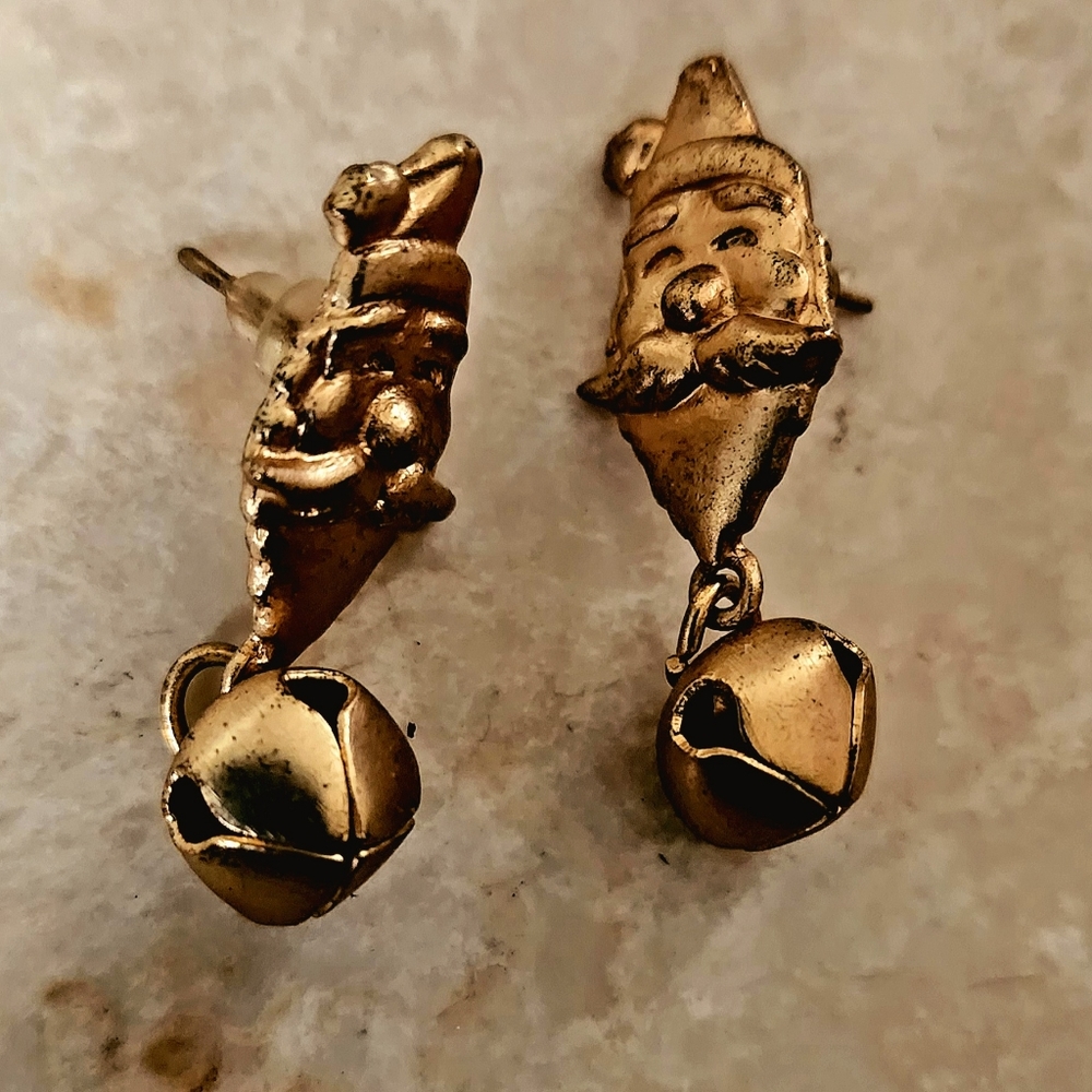 Santa Claus Christmas gold with jingle bells post earrings